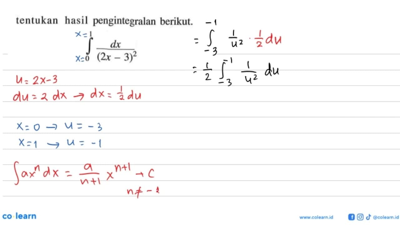 tentukan hasil pengintegralan berikut. integral dari 0 1