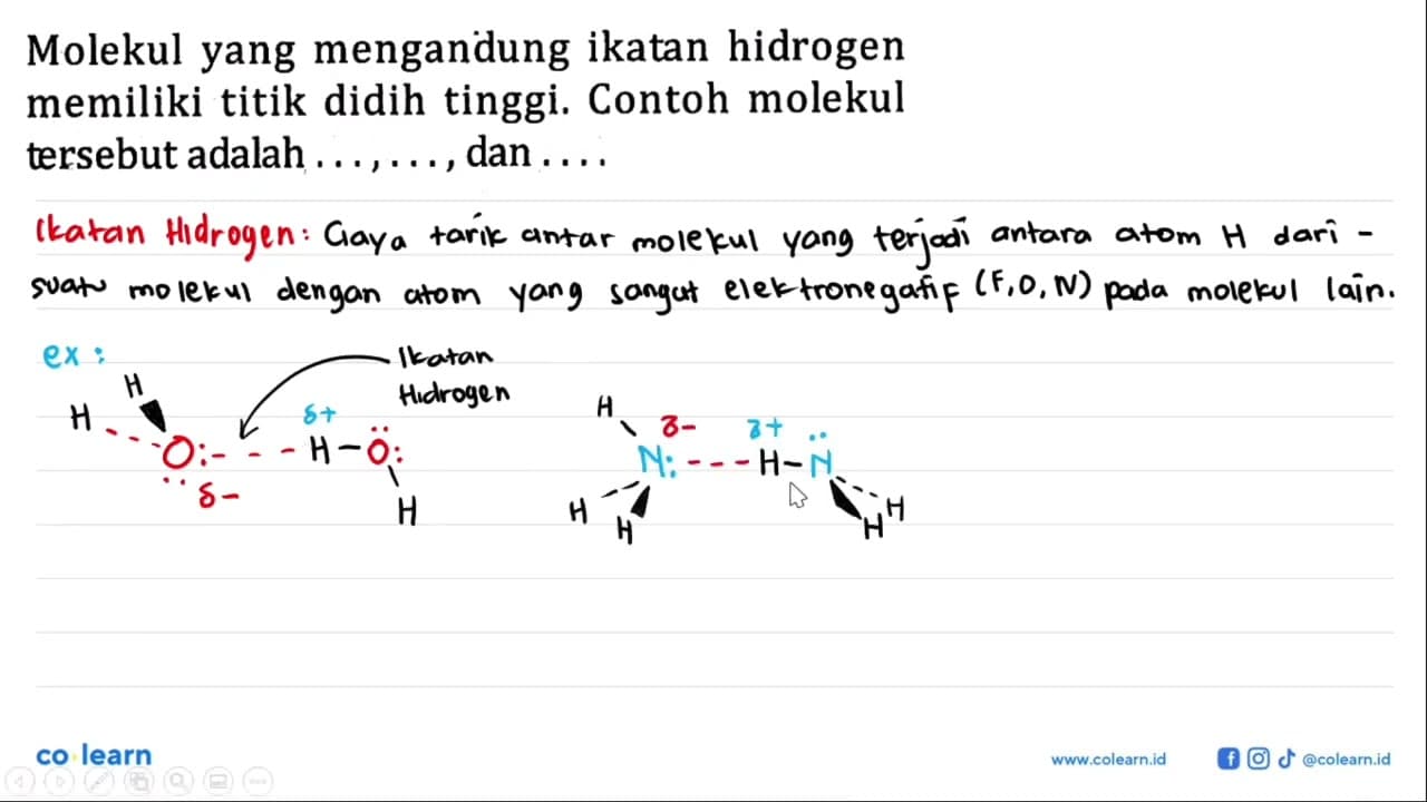 Molekul yang mengandung ikatan hidrogen memiliki titik