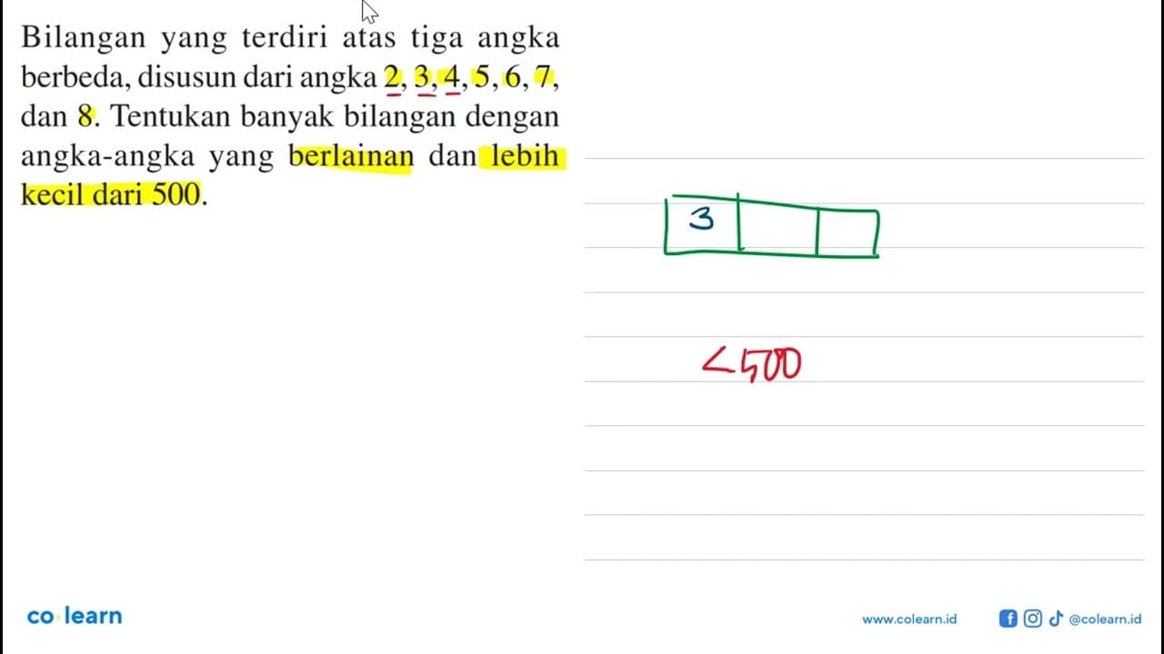 Bilangan yang terdiri atas tiga angka berbeda, disusun dari