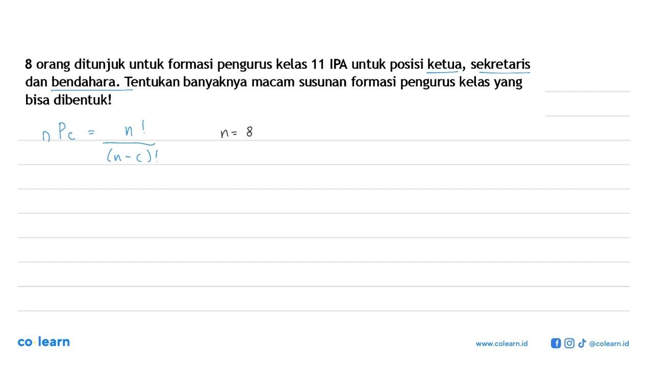 8 orang ditunjuk untuk formasi pengurus kelas 11 IPA untuk