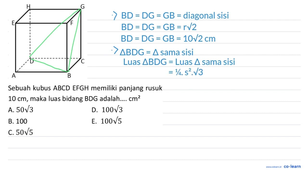 H G E F D C A B Sebuah kubus ABCD EFGH memiliki panjang