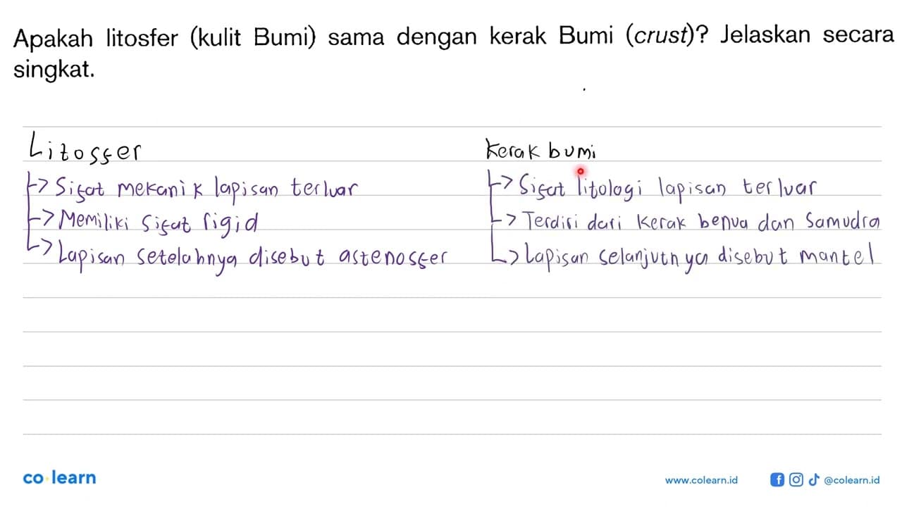 Apakah litosfer (kulit Bumi) sama dengan kerak Bumi