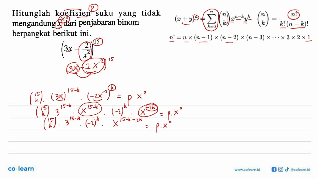 Hitunglah koefisien suku yang tidak mengandung x dari