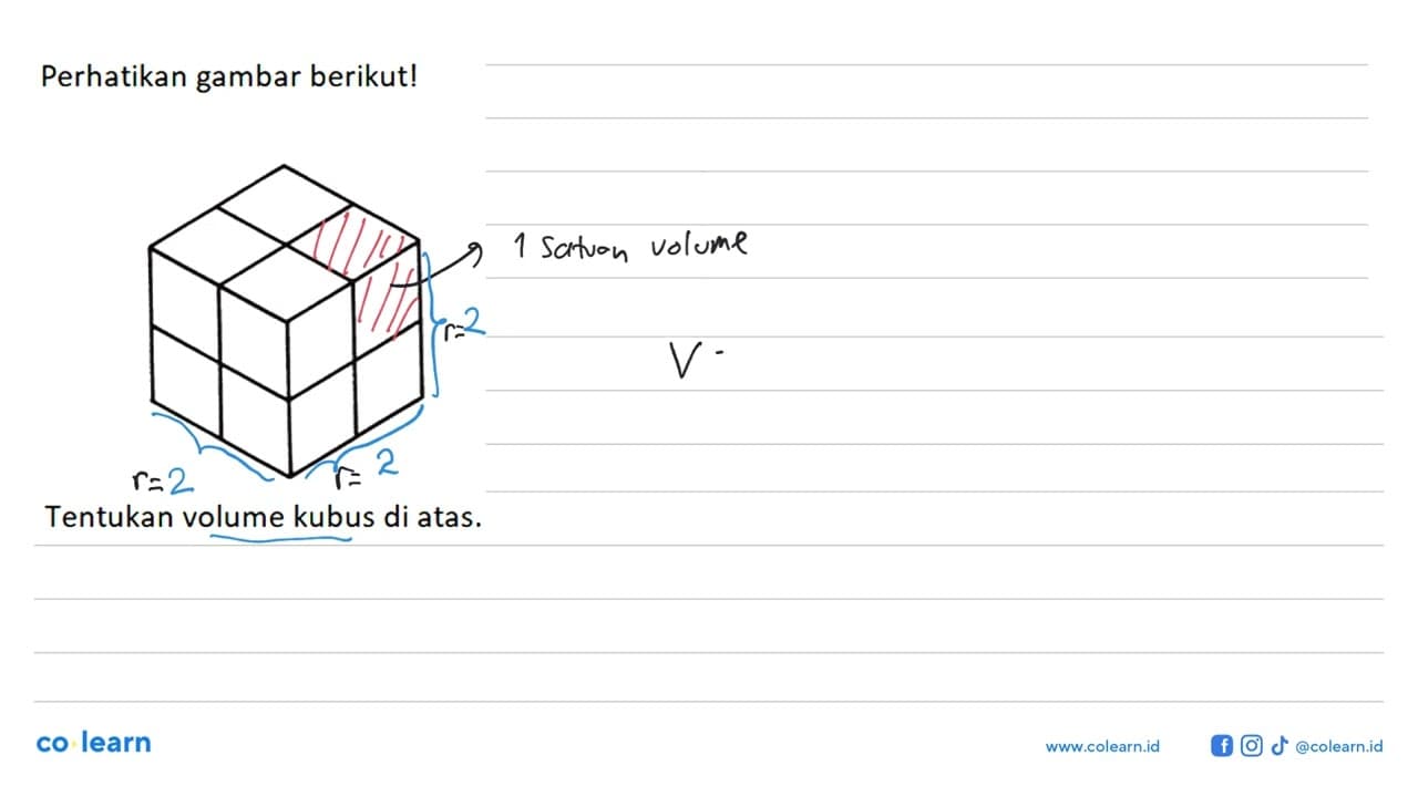 Perhatikan gambar berikut!Tentukan volume kubus di atas.