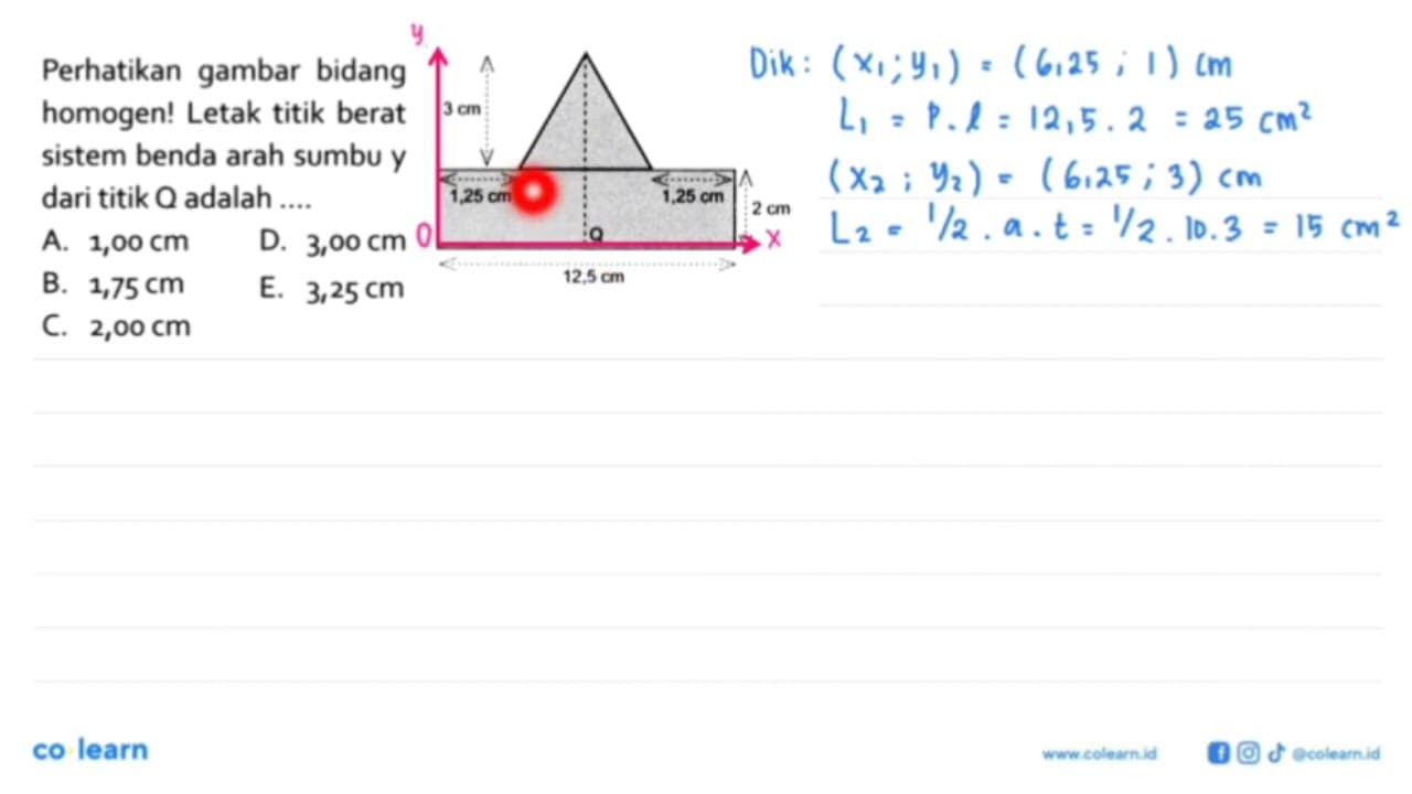 Perhatikan gambar bidang homogen! Letak titik berat sistem