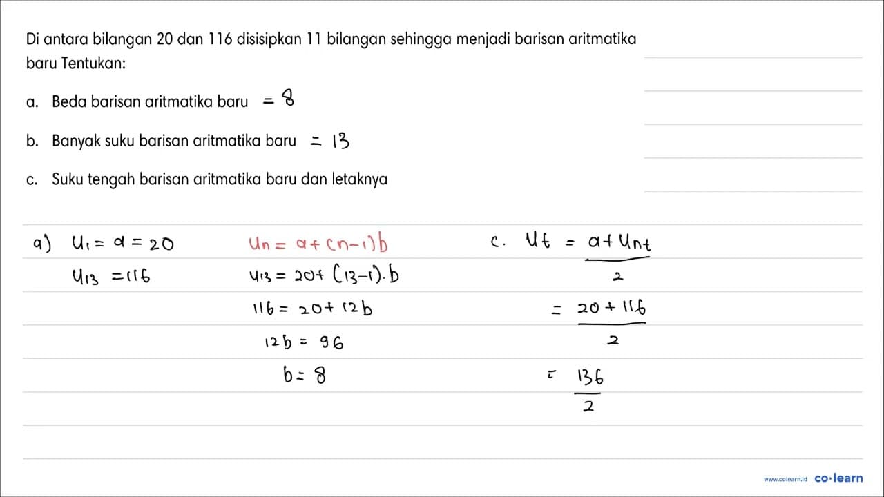 Di antara bilangan 20 dan 116 disisipkan 11 bilangan