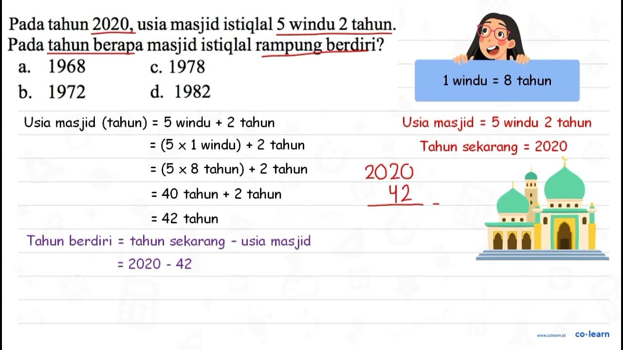 Pada tahun 2020 , usia masjid istiqlal 5 windu 2 tahun.