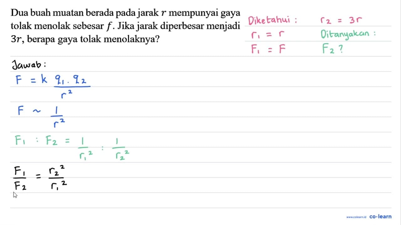 Dua buah muatan berada pada jarak r mempunyai gaya tolak