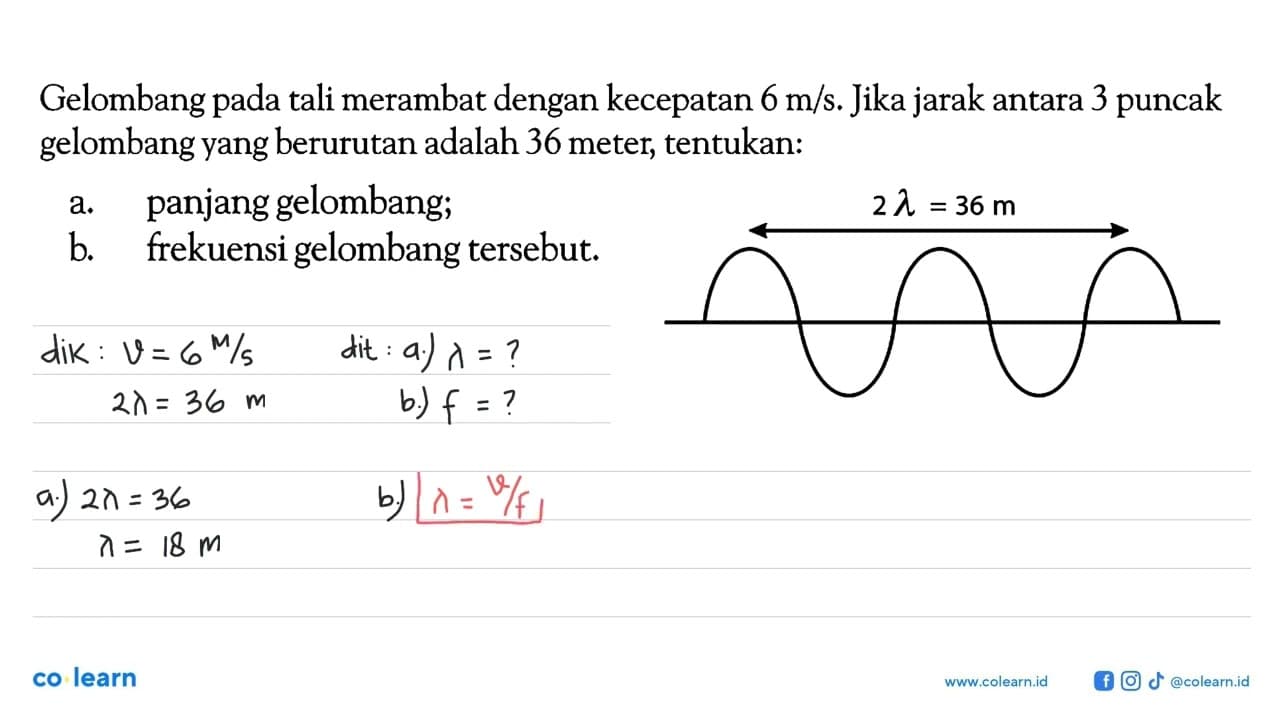 Gelombang pada tali merambat dengan kecepatan 6 m/s. Jika