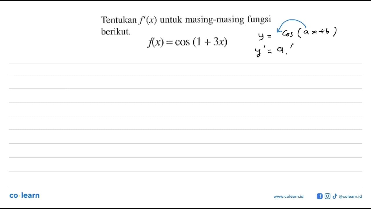 Tentukan f'(x) untuk masing-masing fungsi berikut.