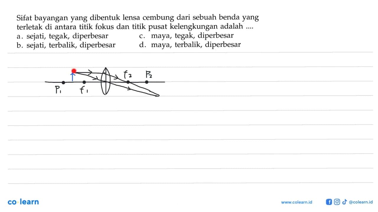 Sifat bayangan yang dibentuk lensa cembung dari sebuah