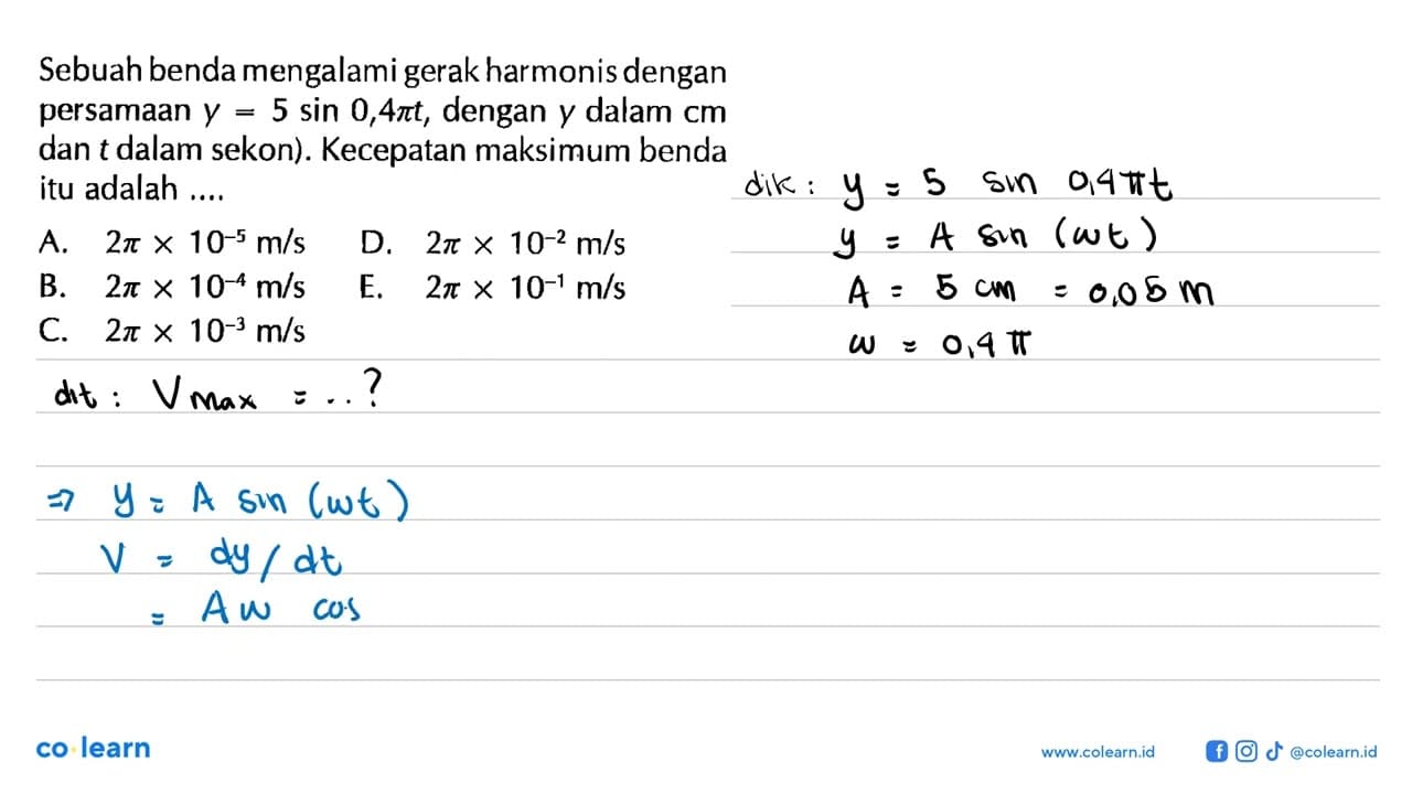 Sebuah benda mengalami gerak harmonis dengan persamaan