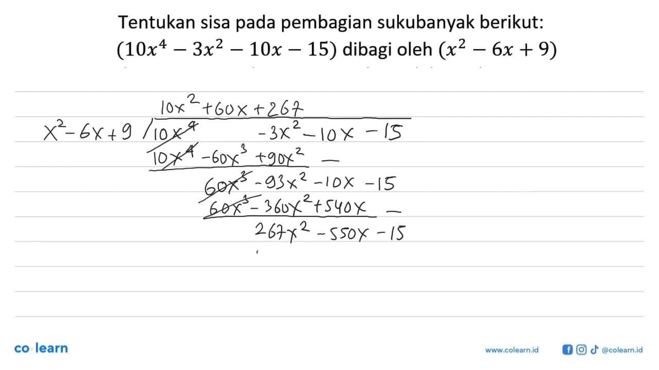 Tentukan sisa pada pembagian sukubanyak berikut: