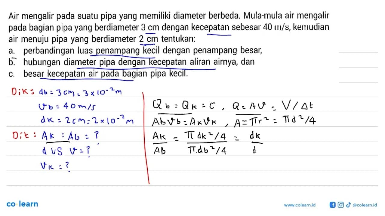 Air mengalir pada suatu pipa yang memiliki diameter