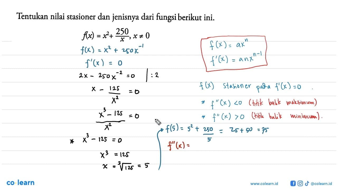 Tentukan nilai stasioner dan jenisnya dari fungsi berikut