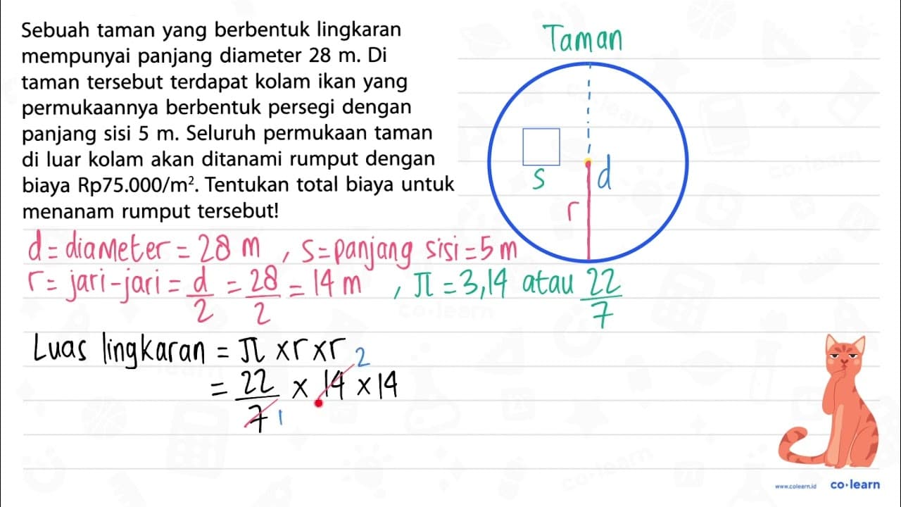 Sebuah taman yang berbentuk lingkaran mempunyai panjang
