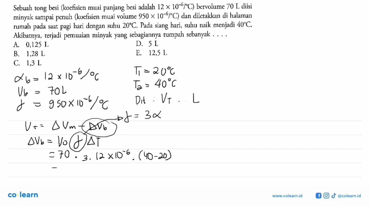 Sebuah tong besi (koefisien muai panjang besi adalah 12 x