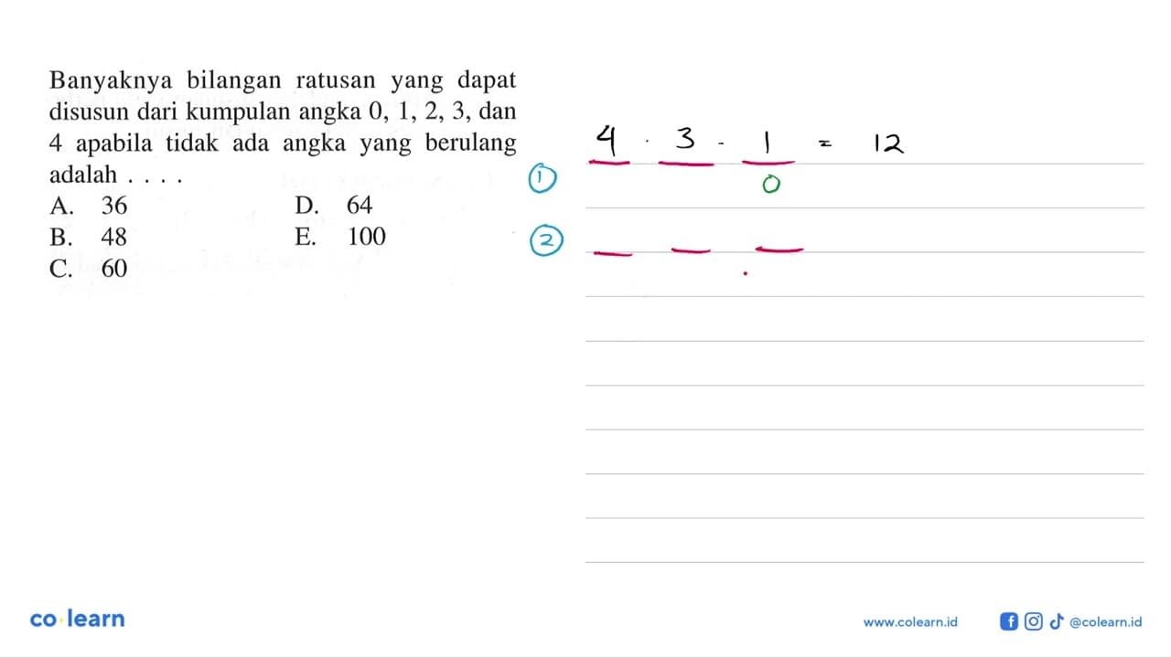 Banyaknya bilangan ratusan yang dapat disusun dari kumpulan