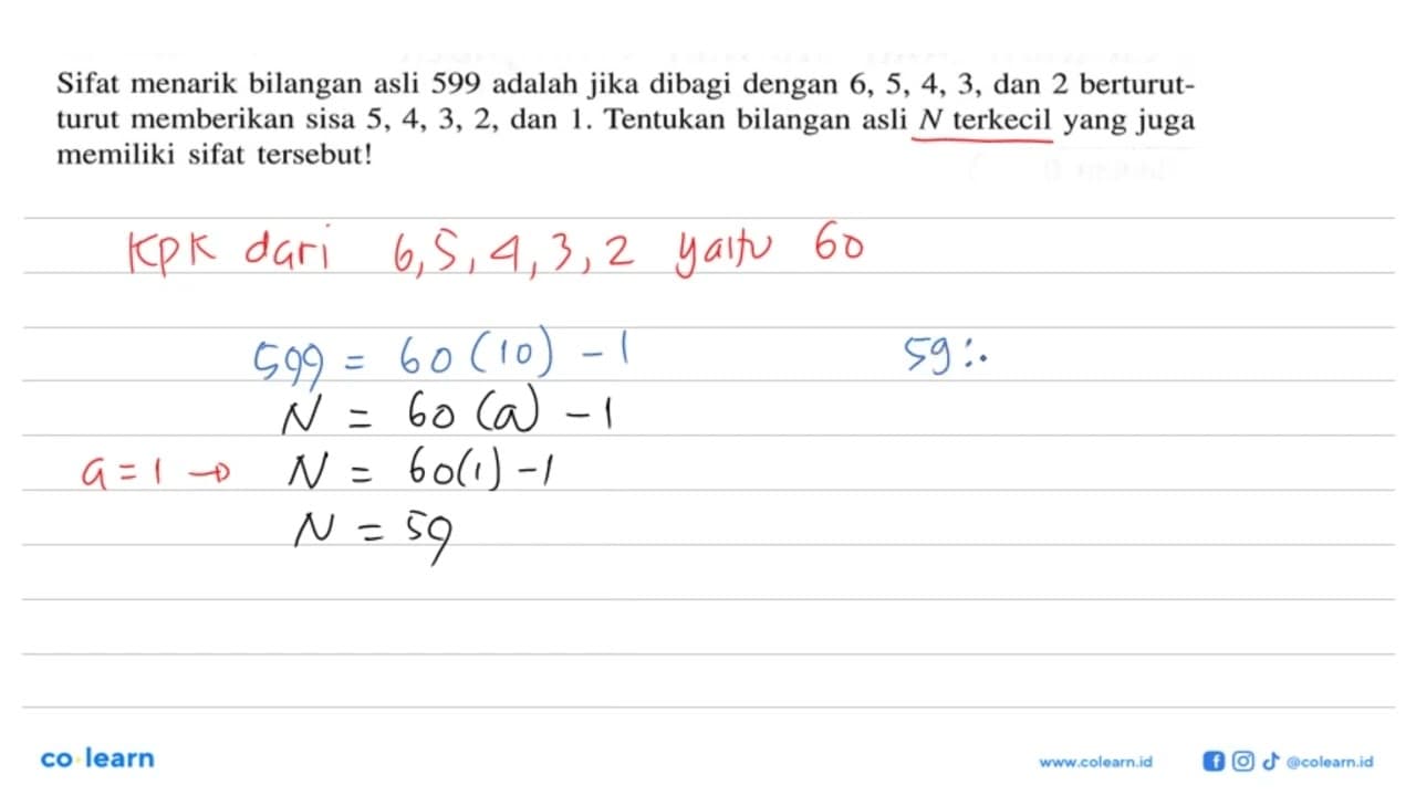 Sifat menarik bilangan asli 599 adalah jika dibagi dengan