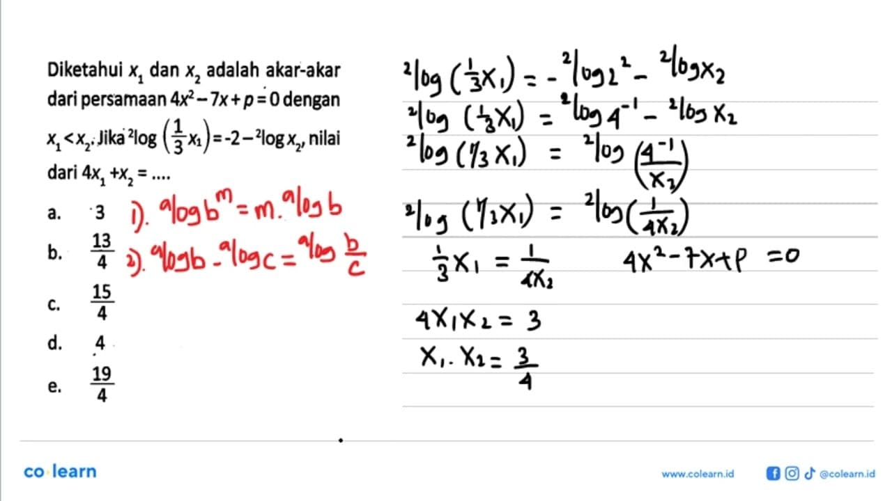 Diketahui x1 dan x2 adalah akar-akar dari persamaan