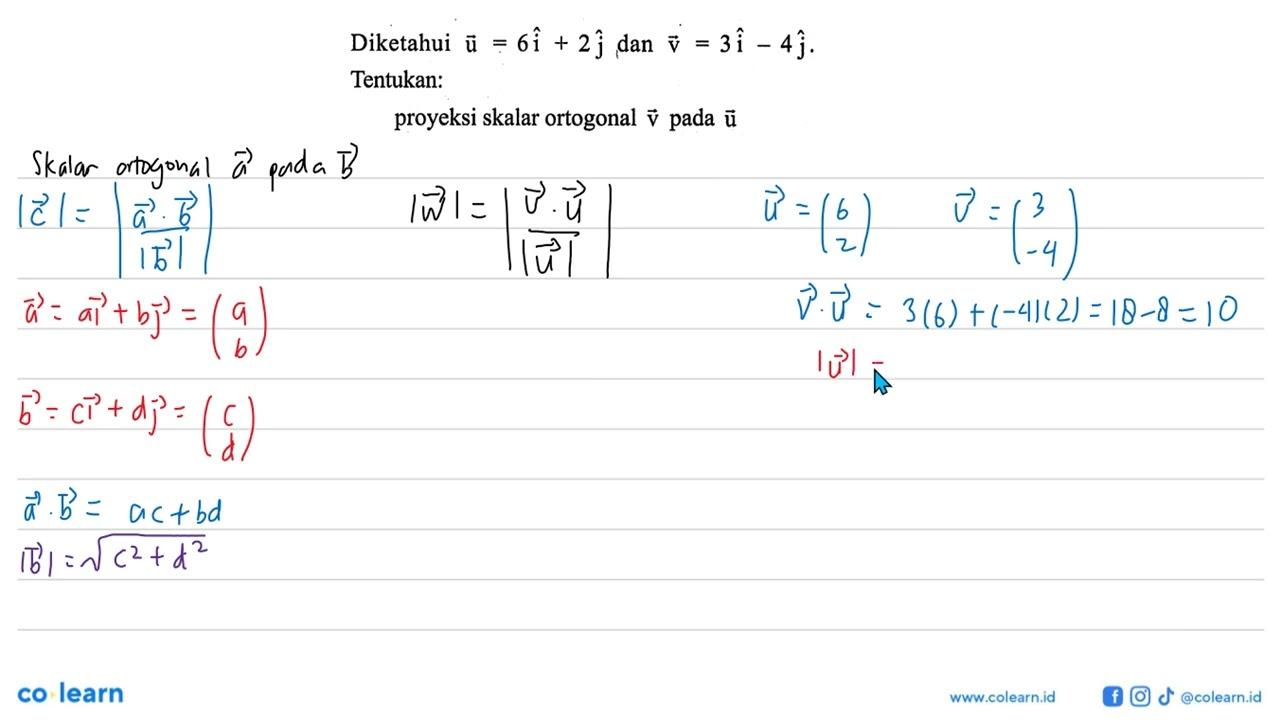 Diketahui vektor u = 6i + 2j dan vektor v = 3i -