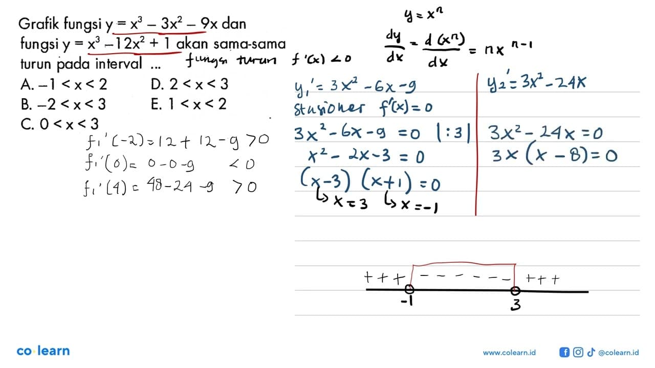 Grafik fungsi y=x^3-3x^2-9x dan fungsi y=x^3-12x^2+1 akan