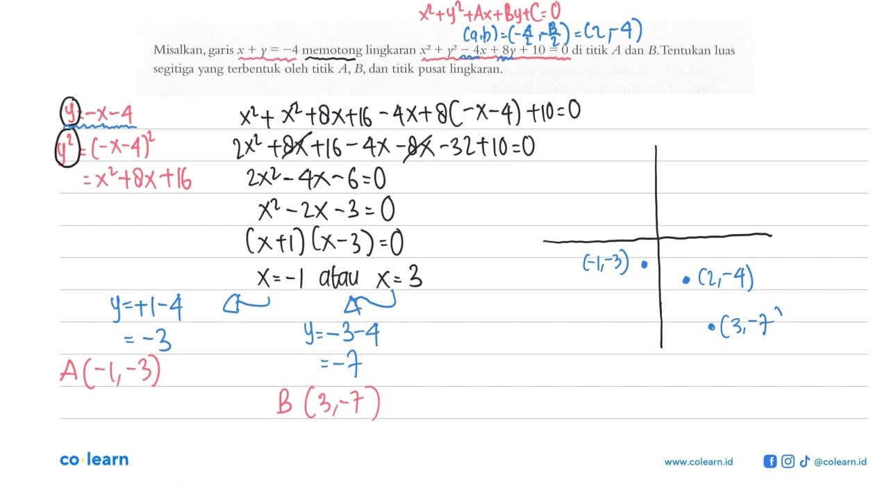 Misalkan, garis x+y=-4 memotong lingkaran