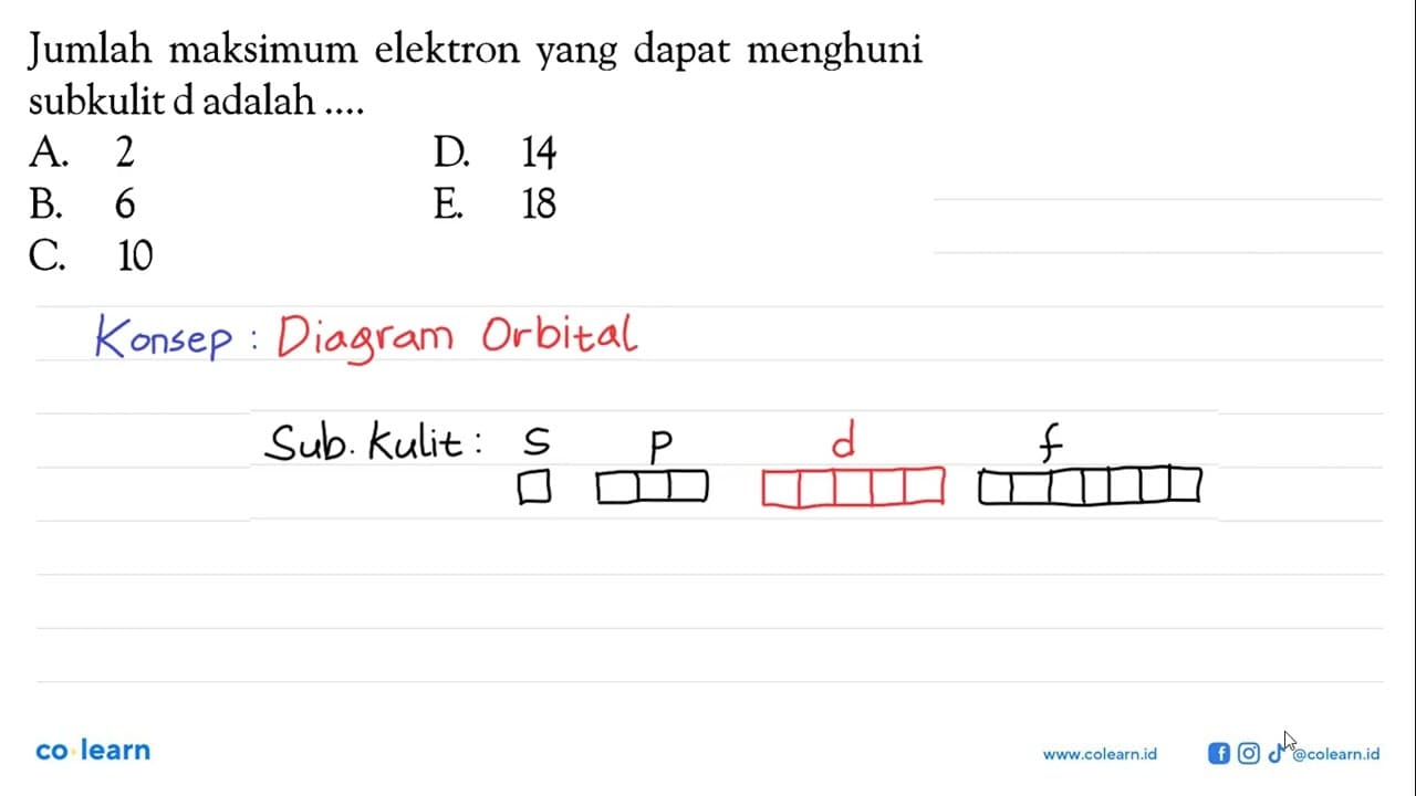 Jumlah maksimum elektron yang dapat menghuni subkulit d