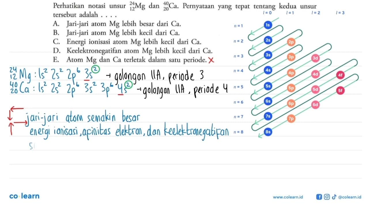 Perhatikan notasi unsur 24 12 Mg dan 40 20 Ca. Pernyataan