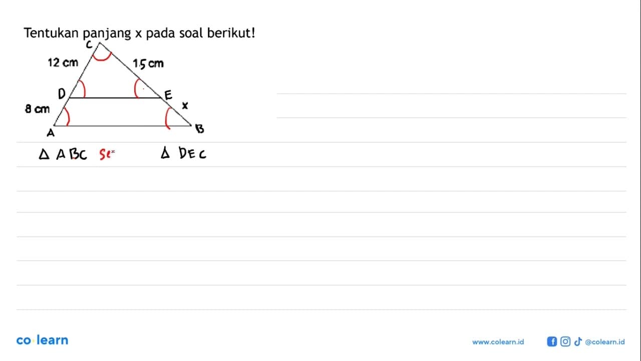 Tentukan panjang x pada soal berikut! 12 cm 16 cm 8 cm x