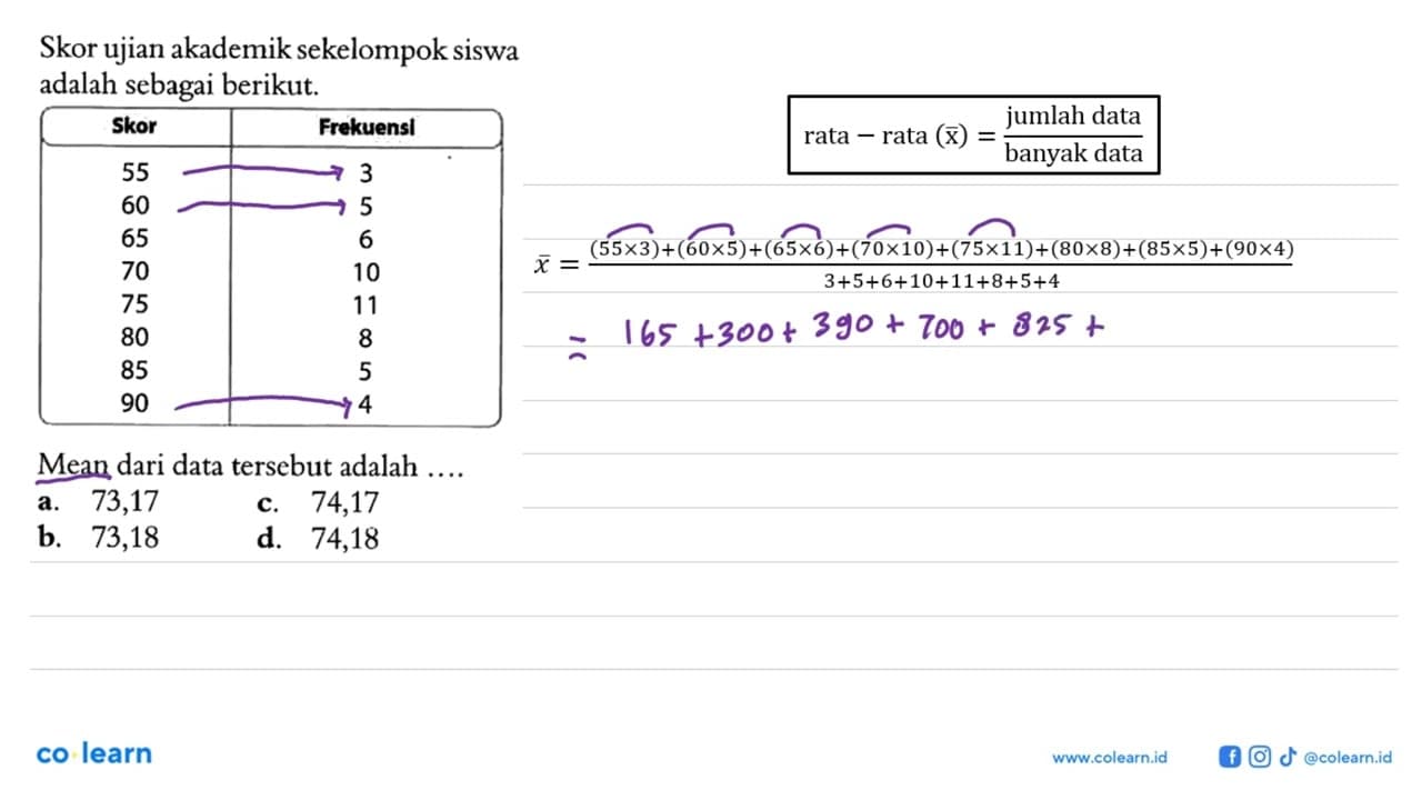 Skor ujian akademik sekelompok siswa adalah sebagai