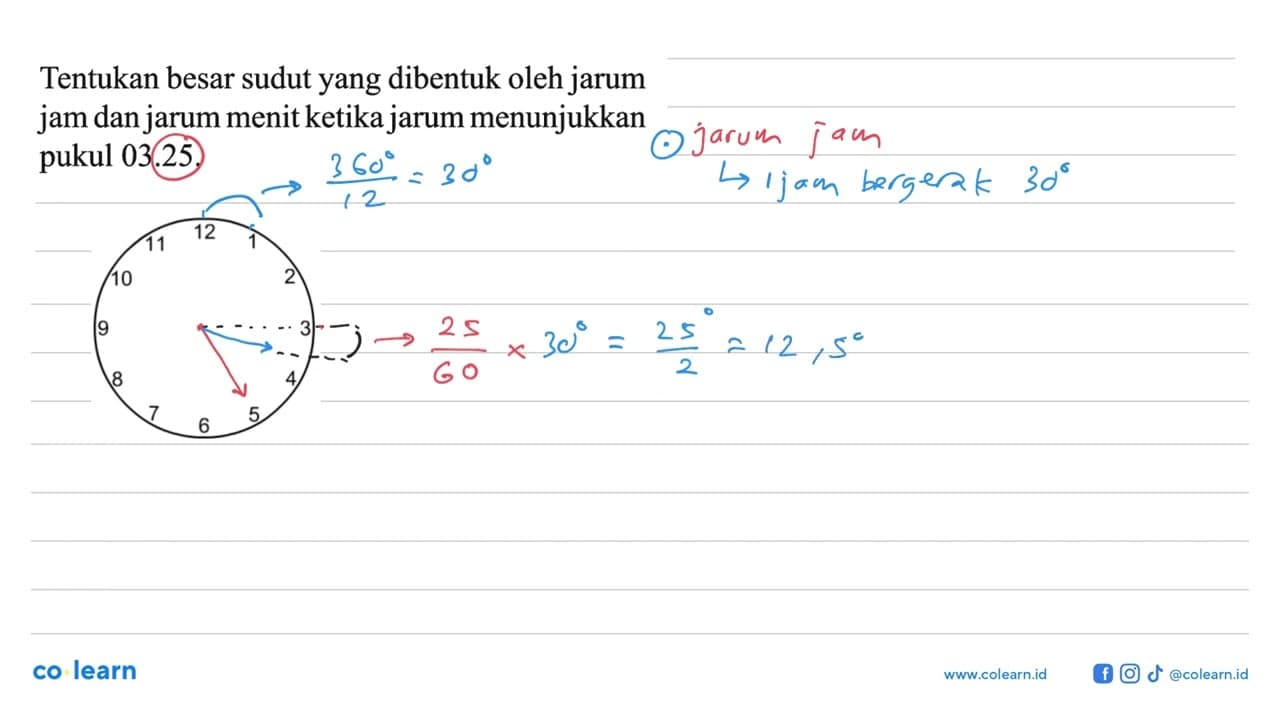 Tentukan besar sudut yang dibentuk oleh jarum jam dan jarum