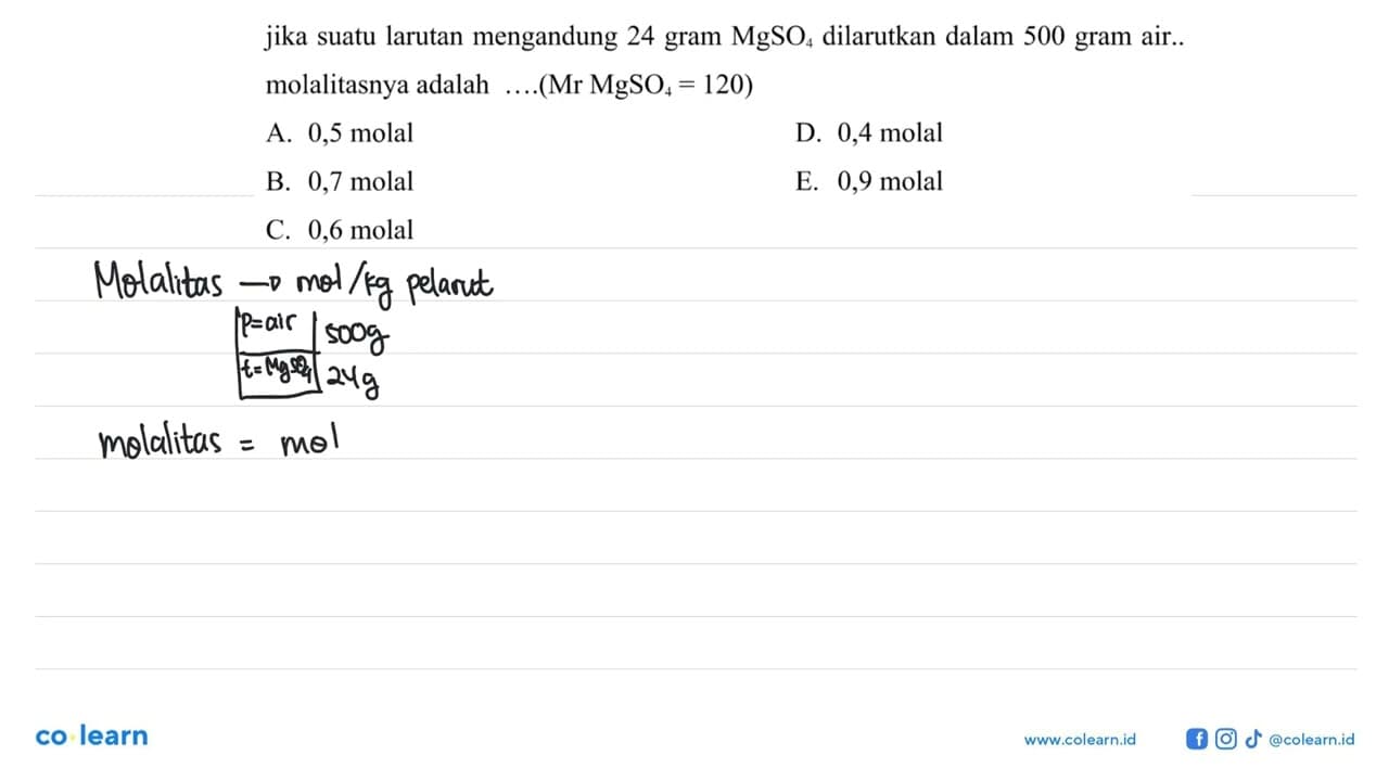 jika suatu larutan mengandung 24 gram MgSO4 dilarutkan