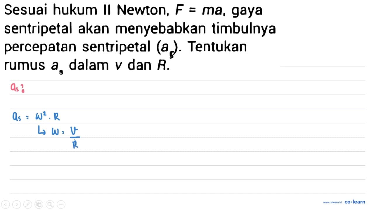 Sesuai hukum II Newton, F=ma, gaya sentripetal akan