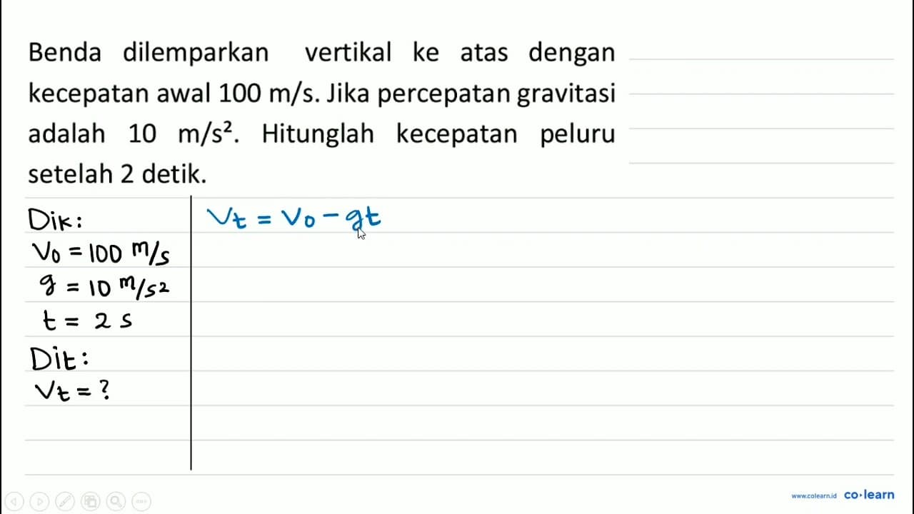 Benda dilemparkan vertikal ke atas dengan kecepatan awal