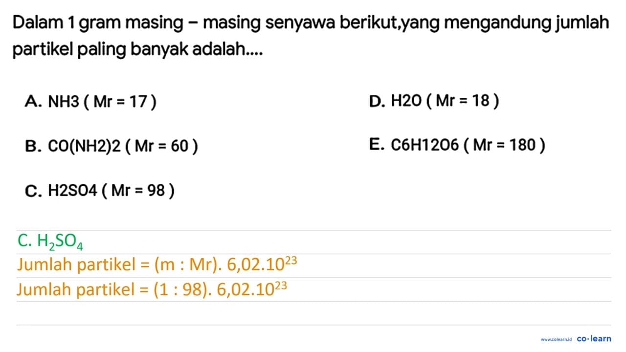 Dalam 1 gram masing - masing senyawa berikut,yang