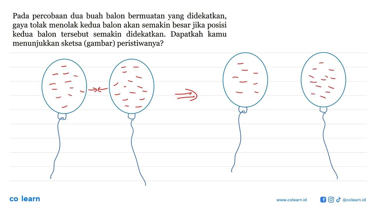 Pada percobaan dua buah balon bermuatan yang didekatkan,