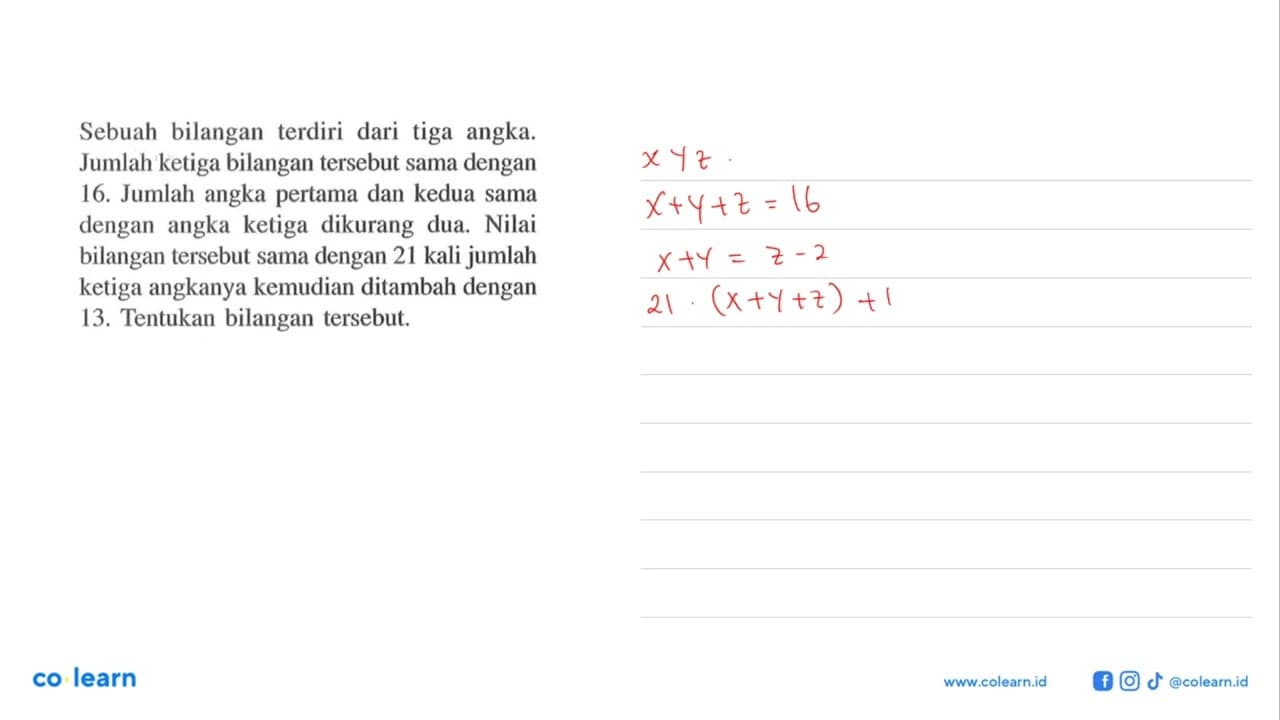 Sebuah bilangan terdiri dari tiga angka. Jumlah ketiga