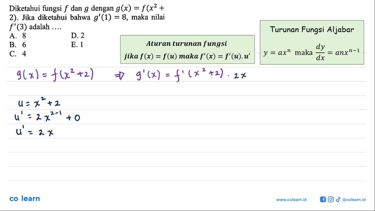 Diketahui fungsi f dan g dengan g(x) = f(x2 + 2) . Jika