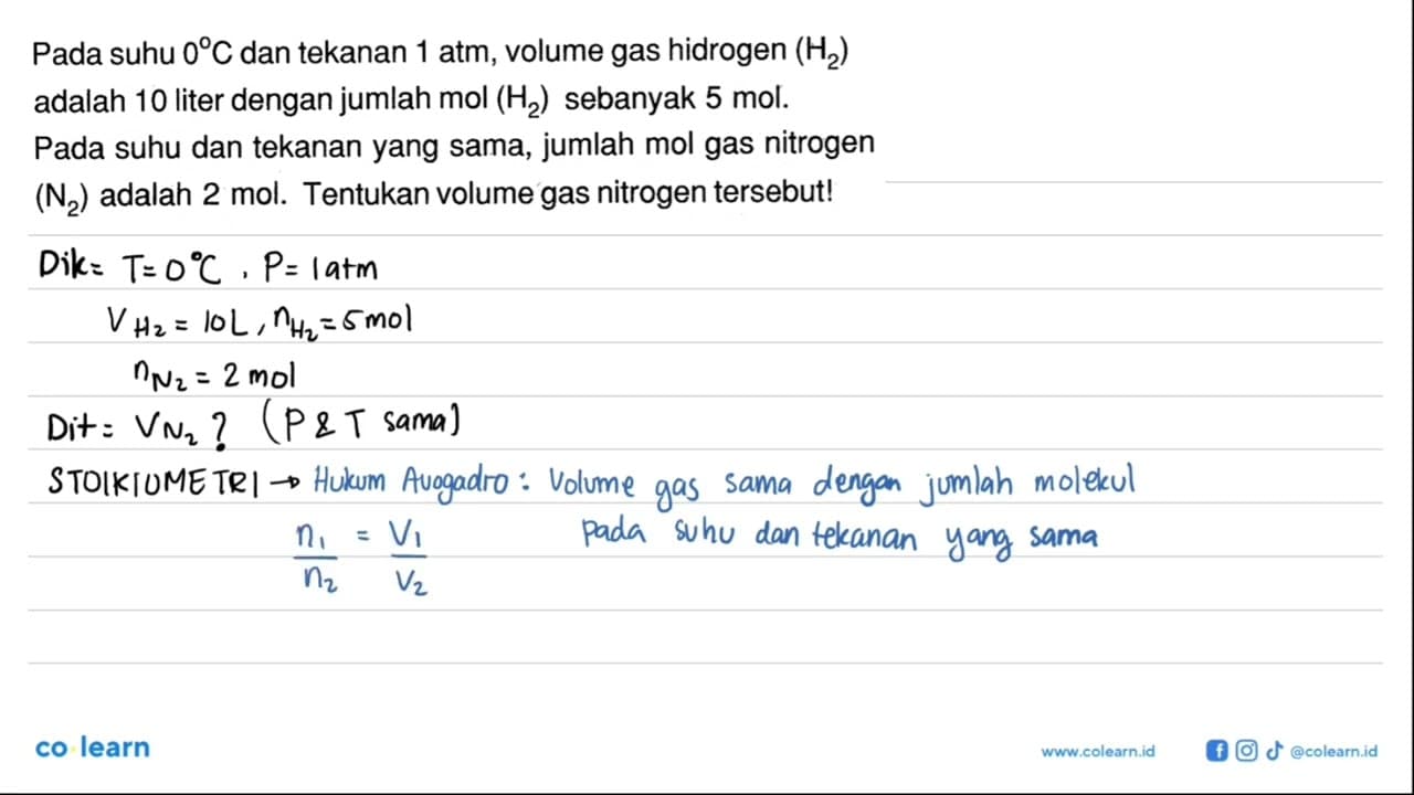 Pada suhu 0 C dan tekanan 1 atm , volume gas hidrogen (H2)