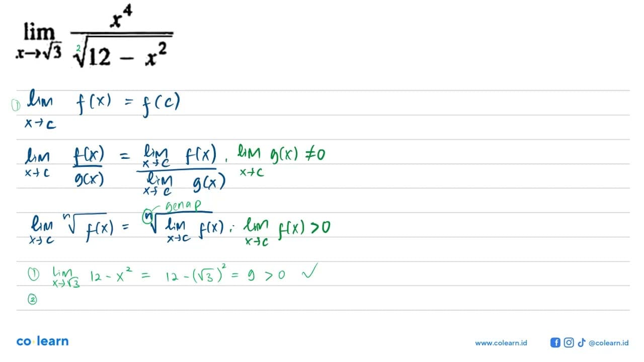 limit x - > akar(3) x^4/(akar(12 - x^2))