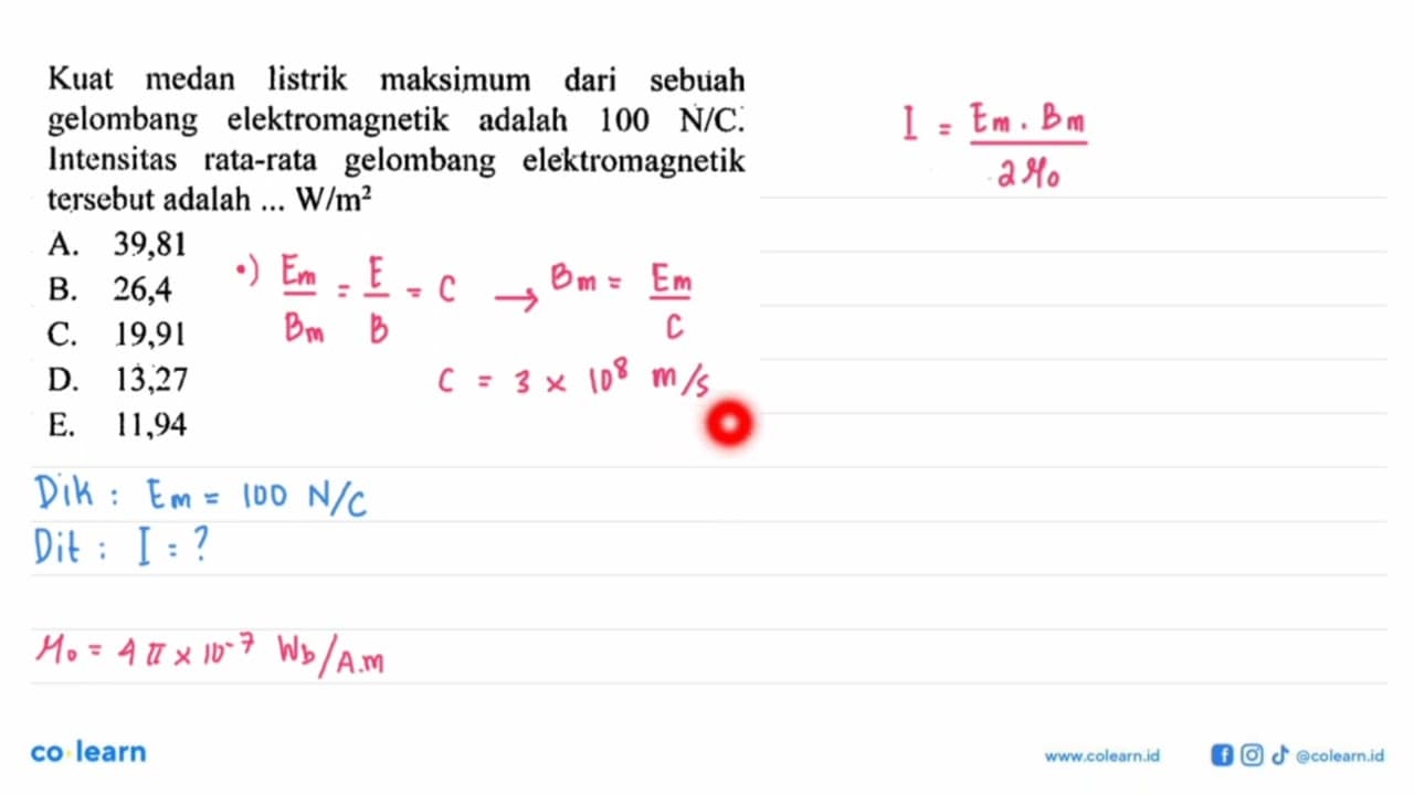 Kuat medan listrik maksimum dari sebuah gelombang