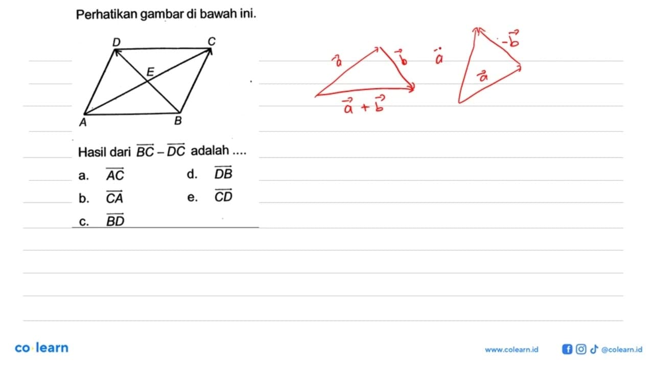 Perhatikan gambar di bawah ini. Hasil dari vektor BC-vektor