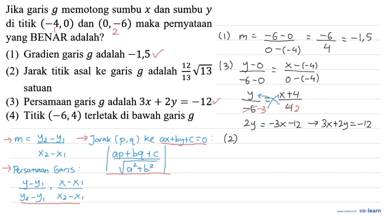 Jika garis g memotong sumbu x dan sumbu y di titik (-4,0)