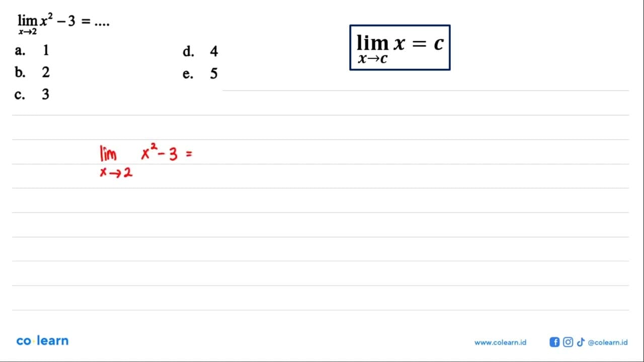 limit x->2 x^2-3= ....