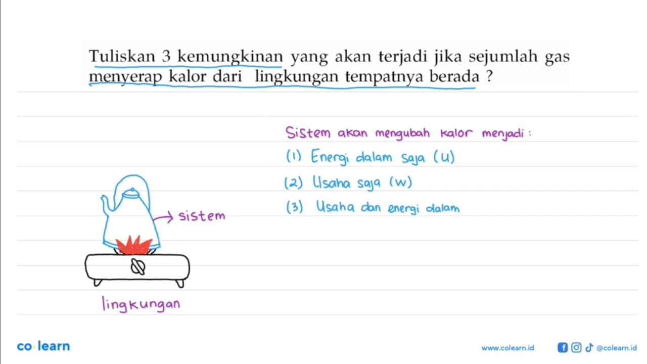 Tuliskan 3 kemungkinan yang akan terjadi jika sejumlah gas