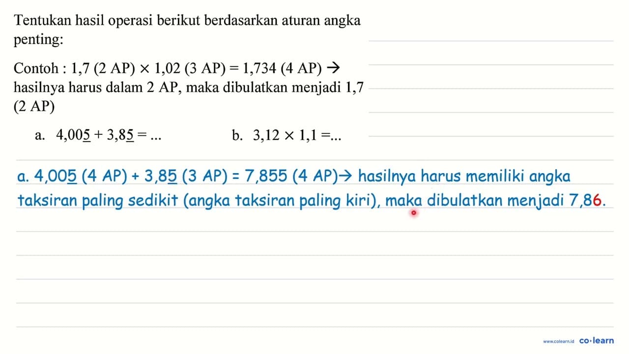 Tentukan hasil operasi berikut berdasarkan aturan angka