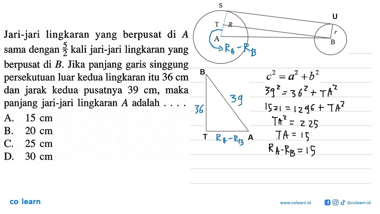 Jari-jari lingkaran yang berpusat di A sama dengan 5/2 kali