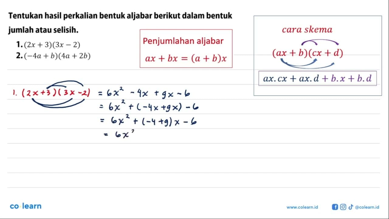 Tentukan hasil perkalian bentuk aljabar berikut dalam