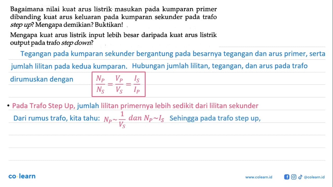 Bagaimana nilai kuat arus listrik masukan pada kumparan